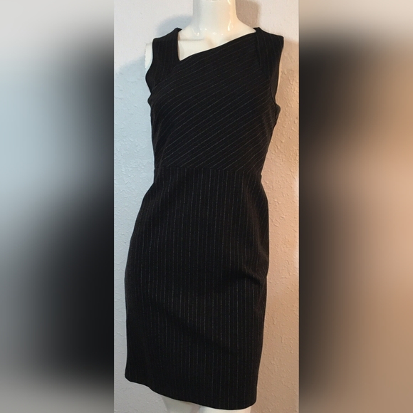 'Banana Republic Charcoal Pinstripe Shift Dress Asymmetrical Neckline - Picture 2 of 3